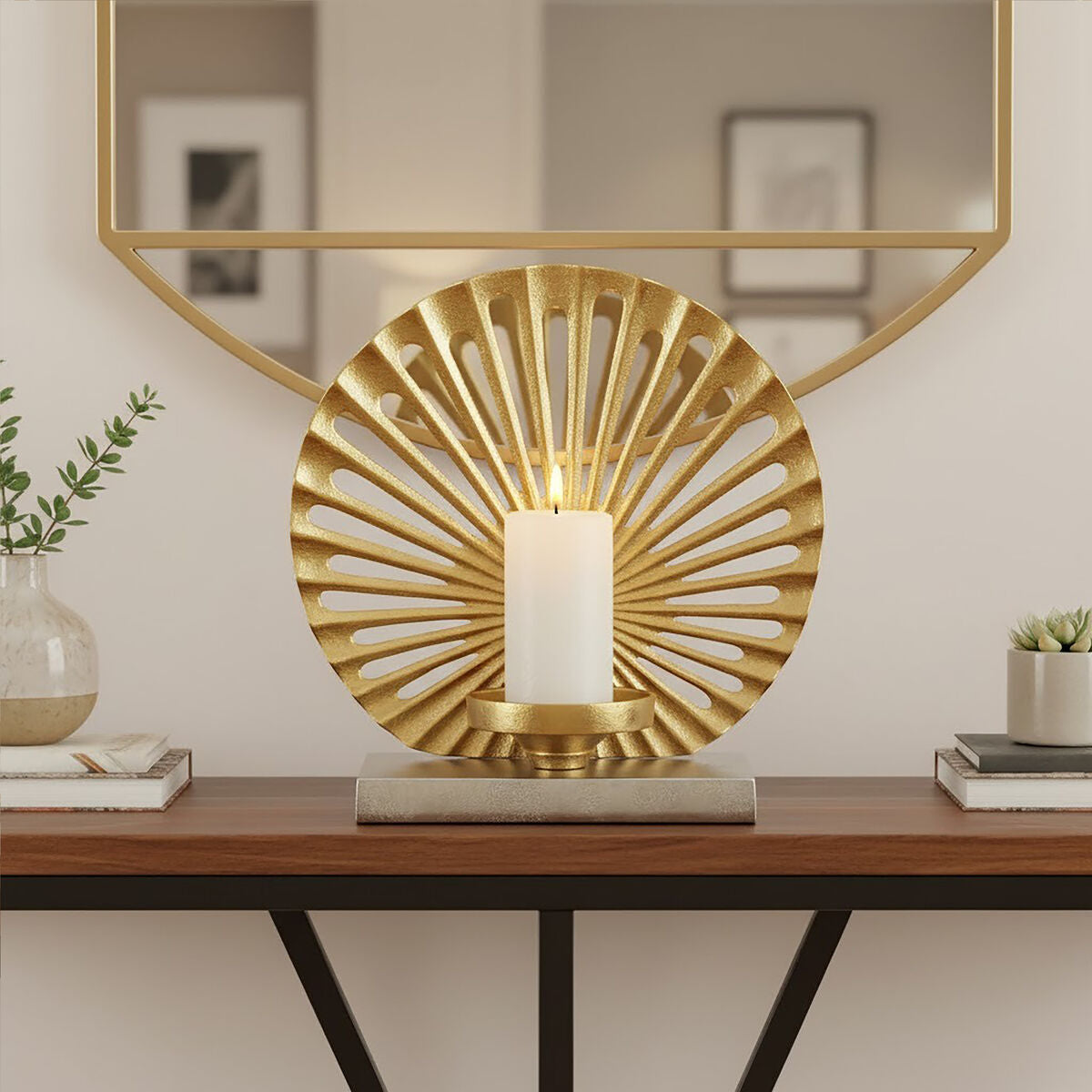 Dion Large Two Toned Silver and Gold Finish Candle Holder - Image 2