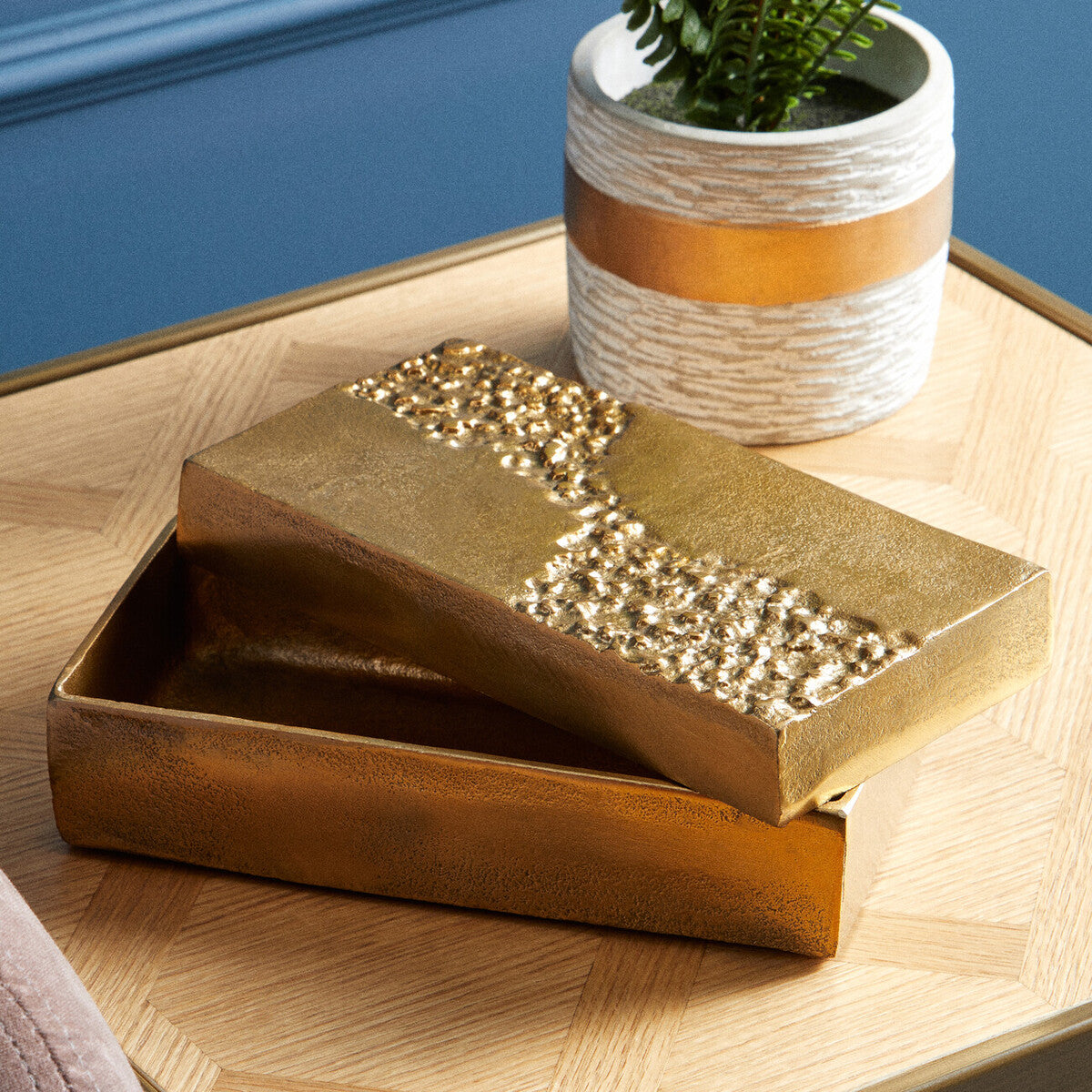 Dante Gold Finish Textured Trinket Box