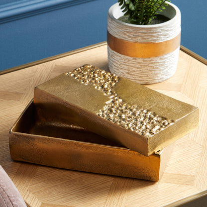 Dante Gold Finish Textured Trinket Box
