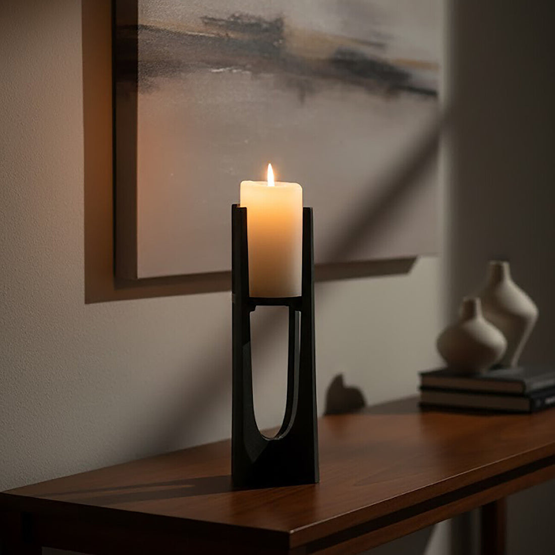Dante Small Washed Grey Finish Candle Holder