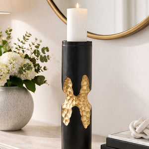 Large Black and Gold Finish Candle Holder | Daito