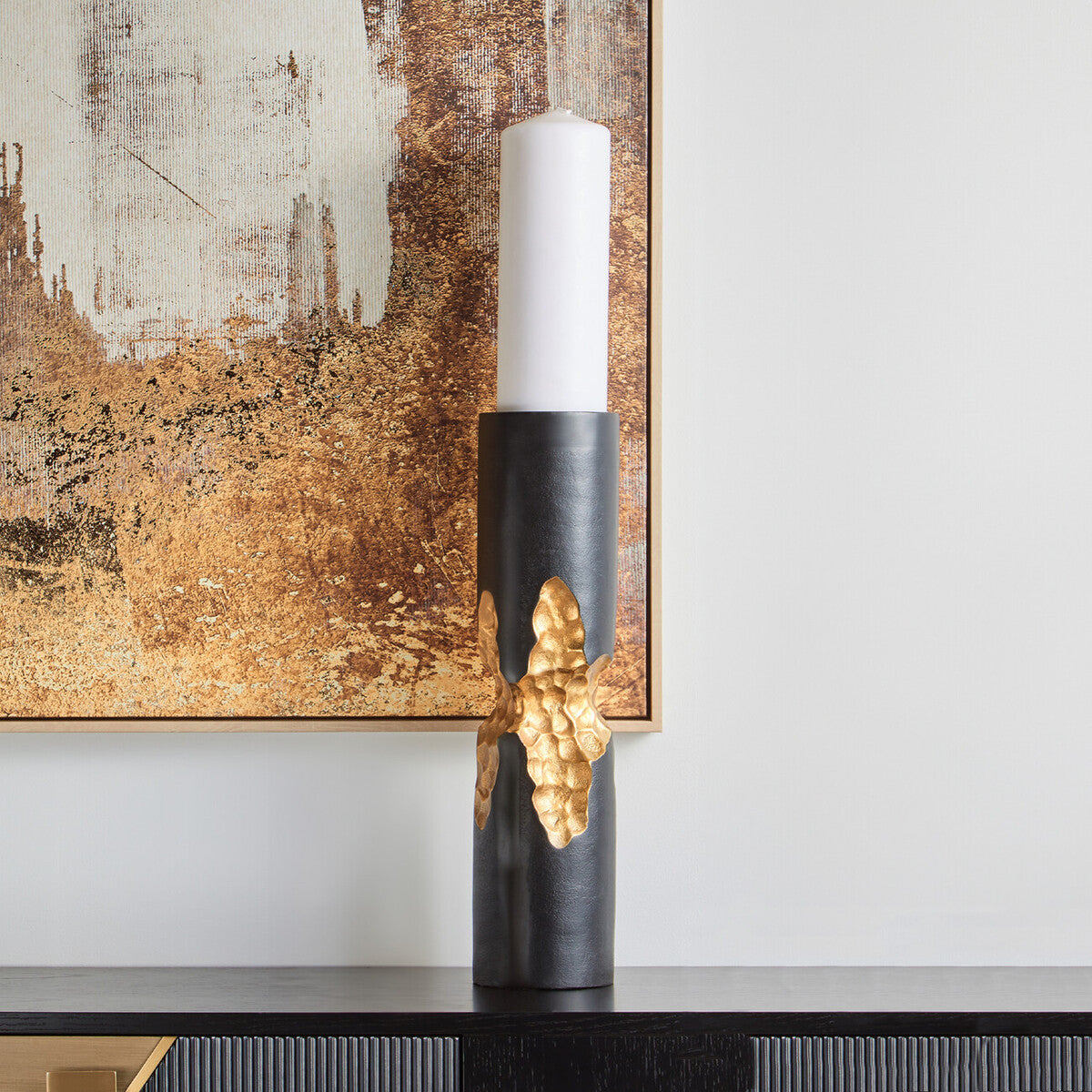 Daito Large Black and Gold Finish Candle Holder