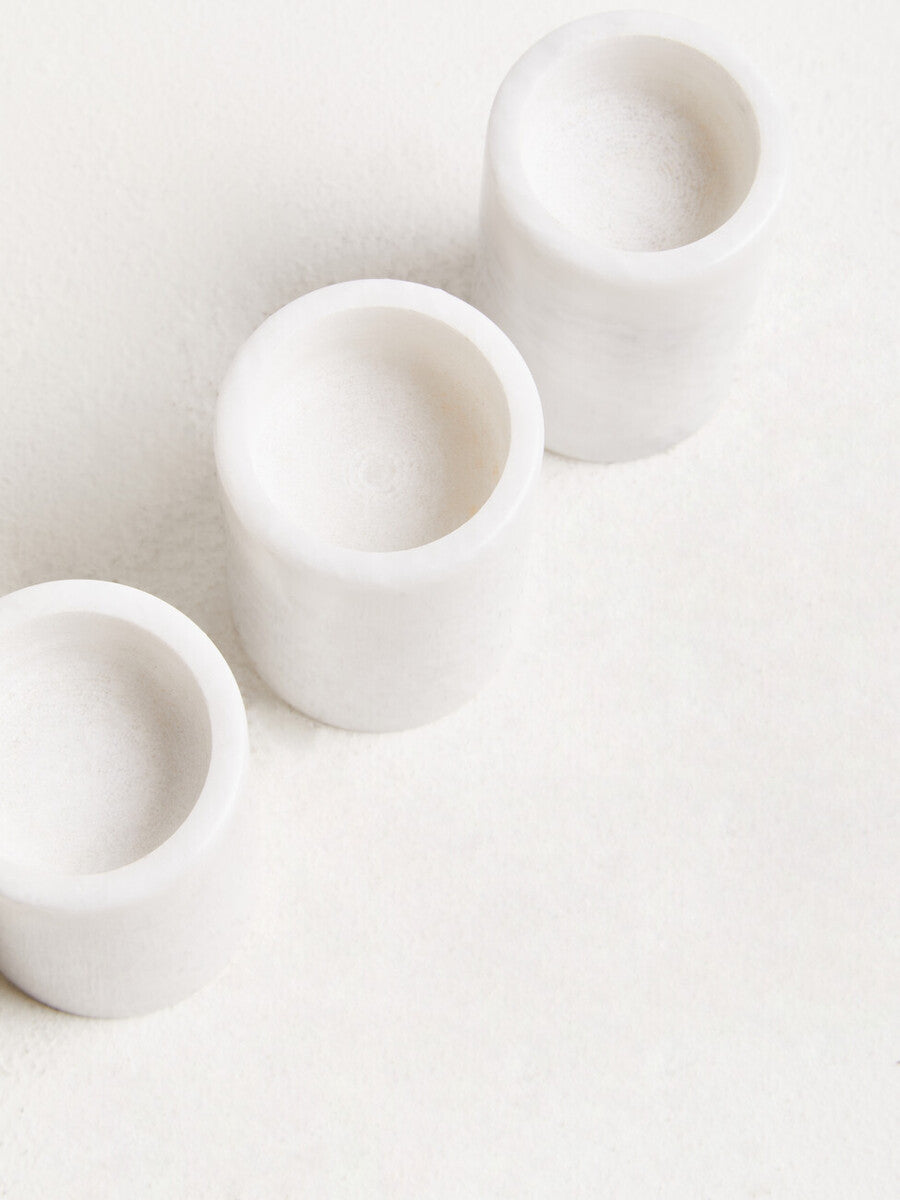 Salmo Set Of Three White Marble Tealight Holders