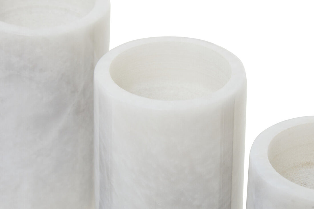 Salmo Set Of Three White Marble Tealight Holders