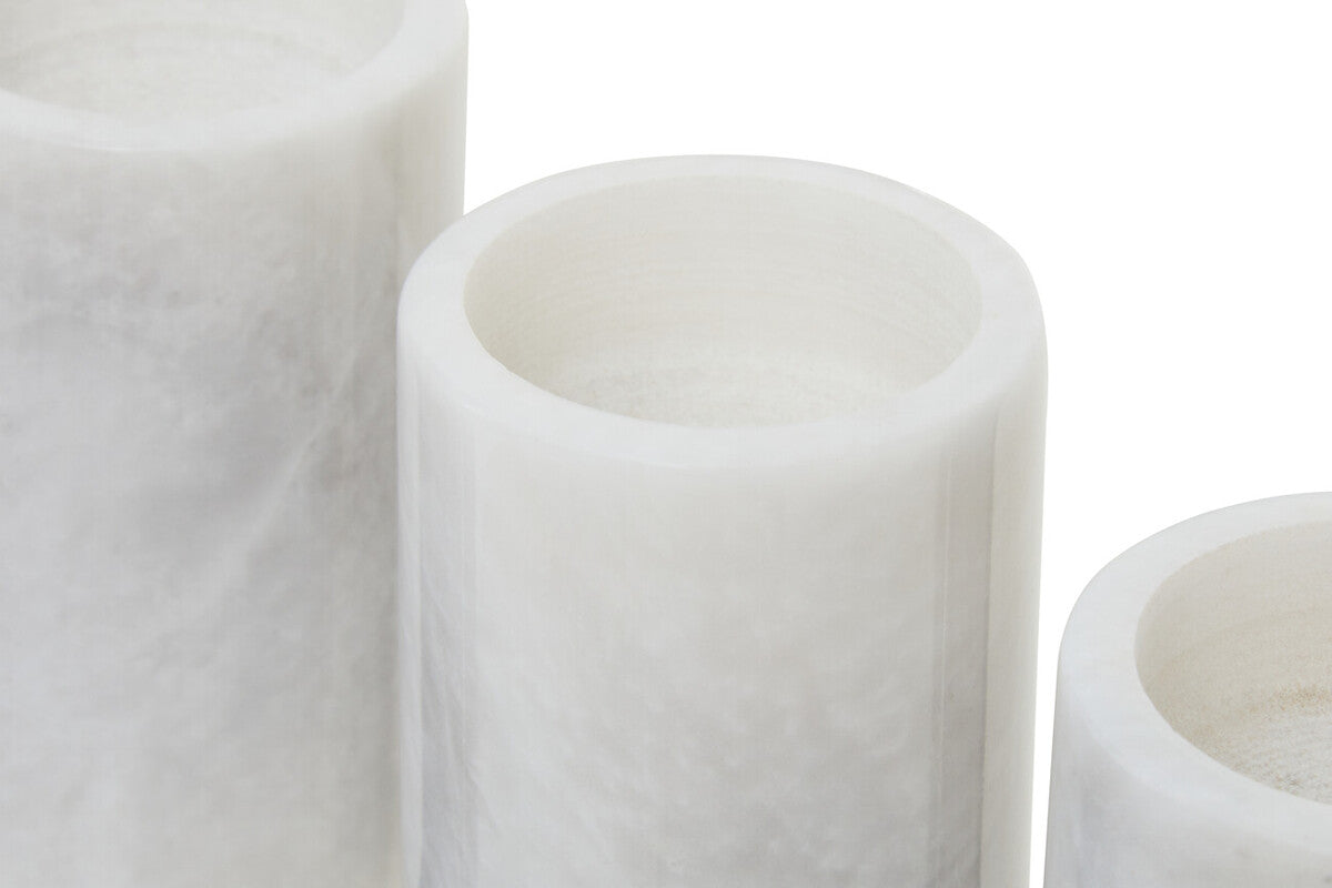 Salmo Set Of Three White Marble Tealight Holders