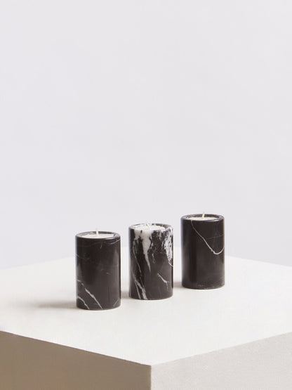 Salmo Set Of Three Black Marble Tealight Holders