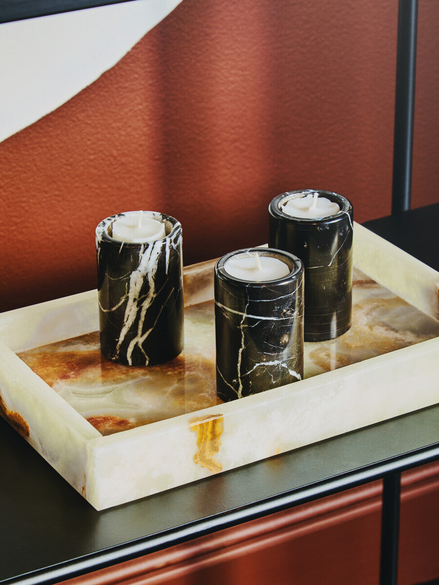 Salmo Set Of Three Black Marble Tealight Holders