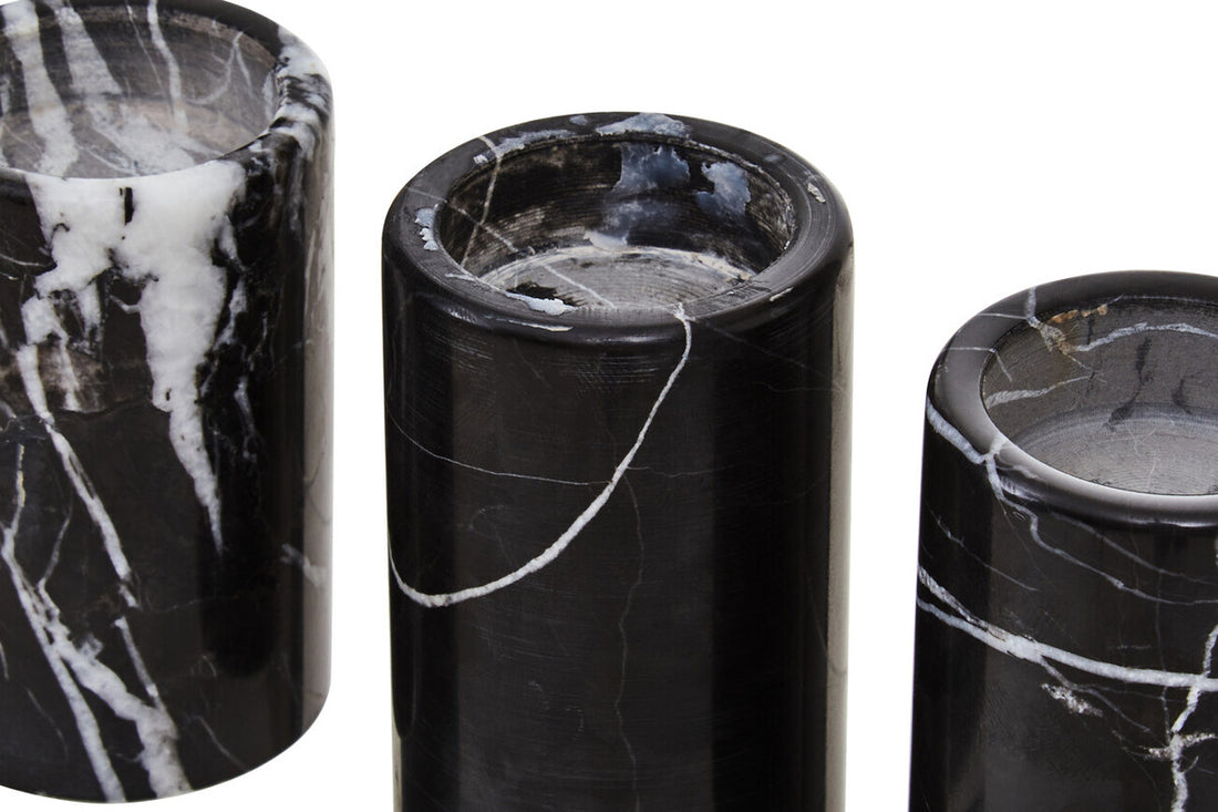 Salmo Set Of Three Black Marble Tealight Holders