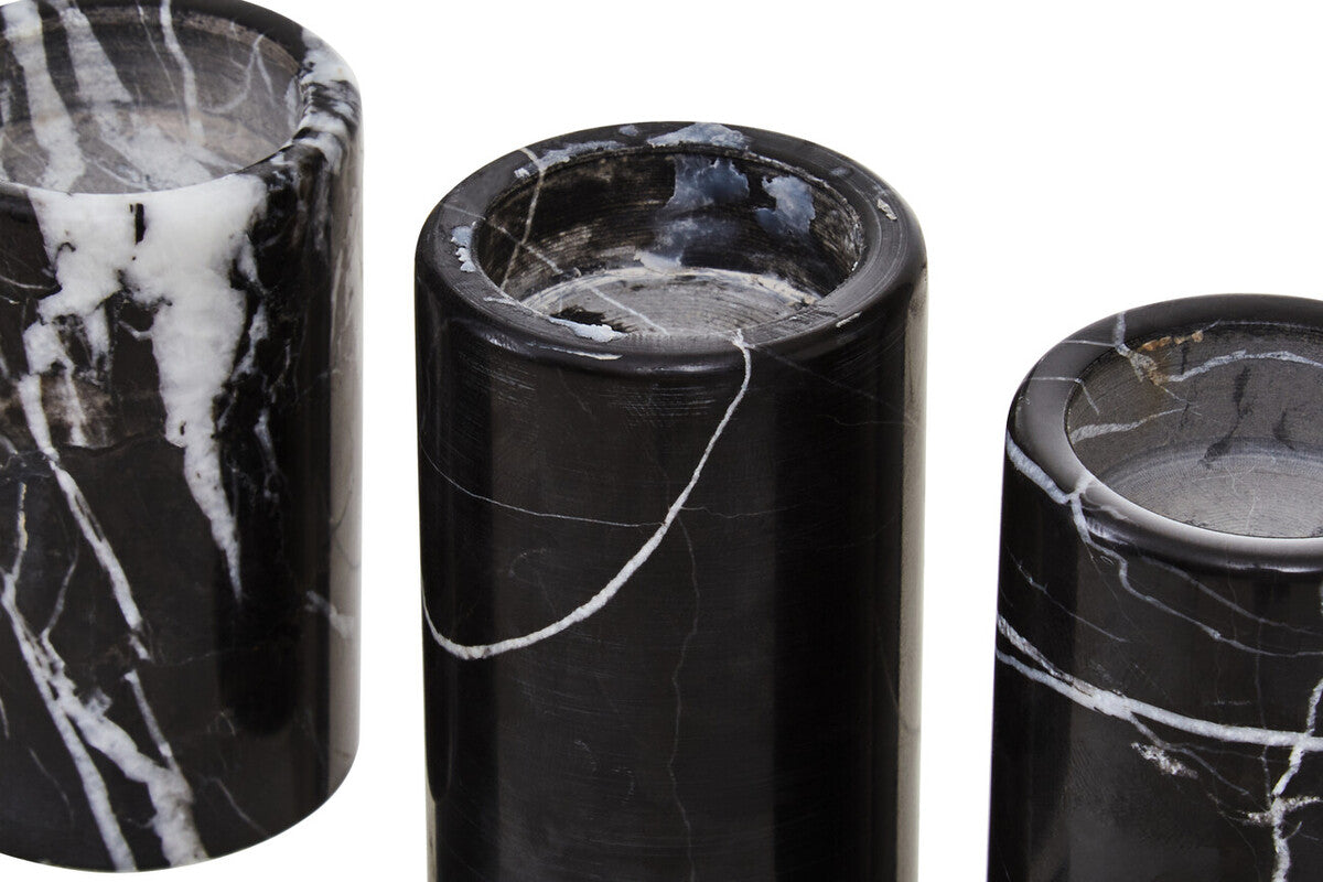 Salmo Set Of Three Black Marble Tealight Holders