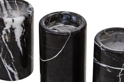 Salmo Set Of Three Black Marble Tealight Holders