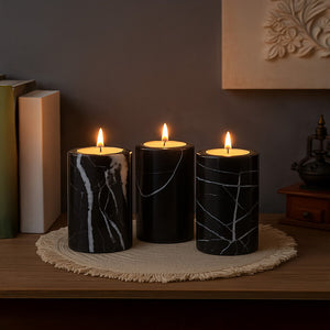Set of Three Black Marble Tealight Holders | Salmo