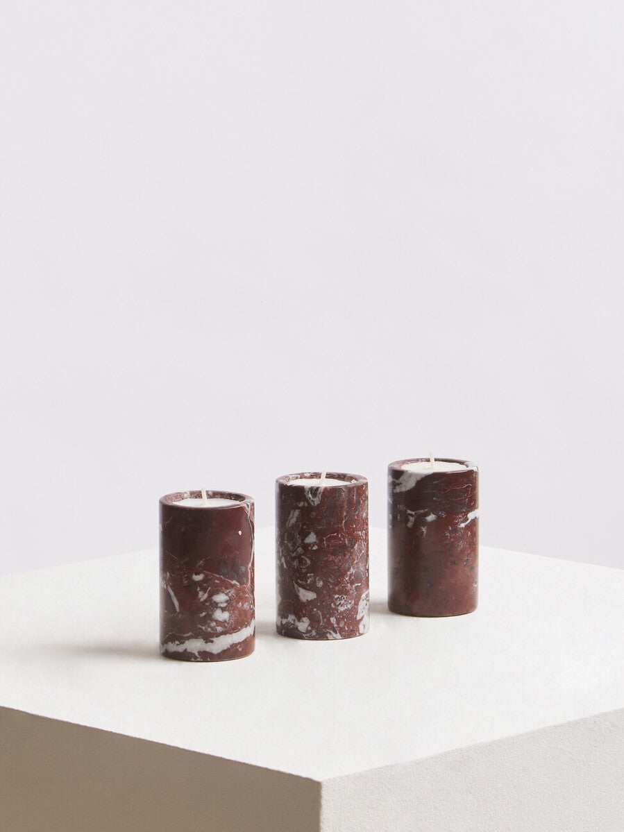 Salmo Set Of Three Red Marble Tealight Holders