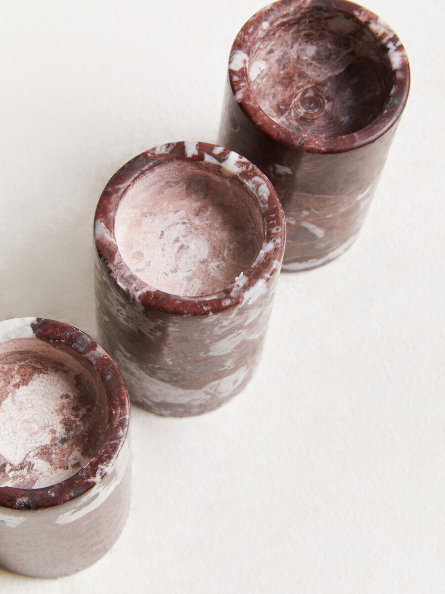 Salmo Set Of Three Red Marble Tealight Holders