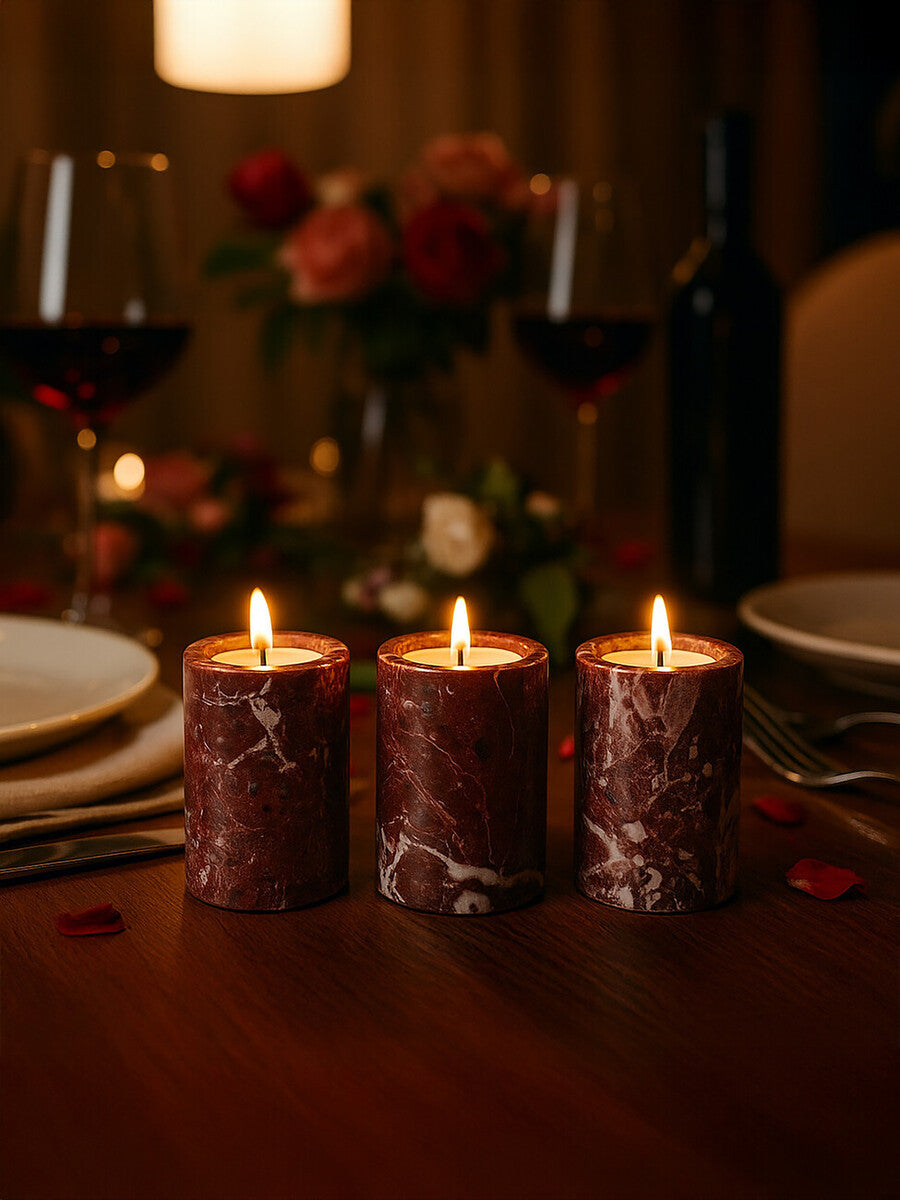 Salmo Set Of Three Red Marble Tealight Holders