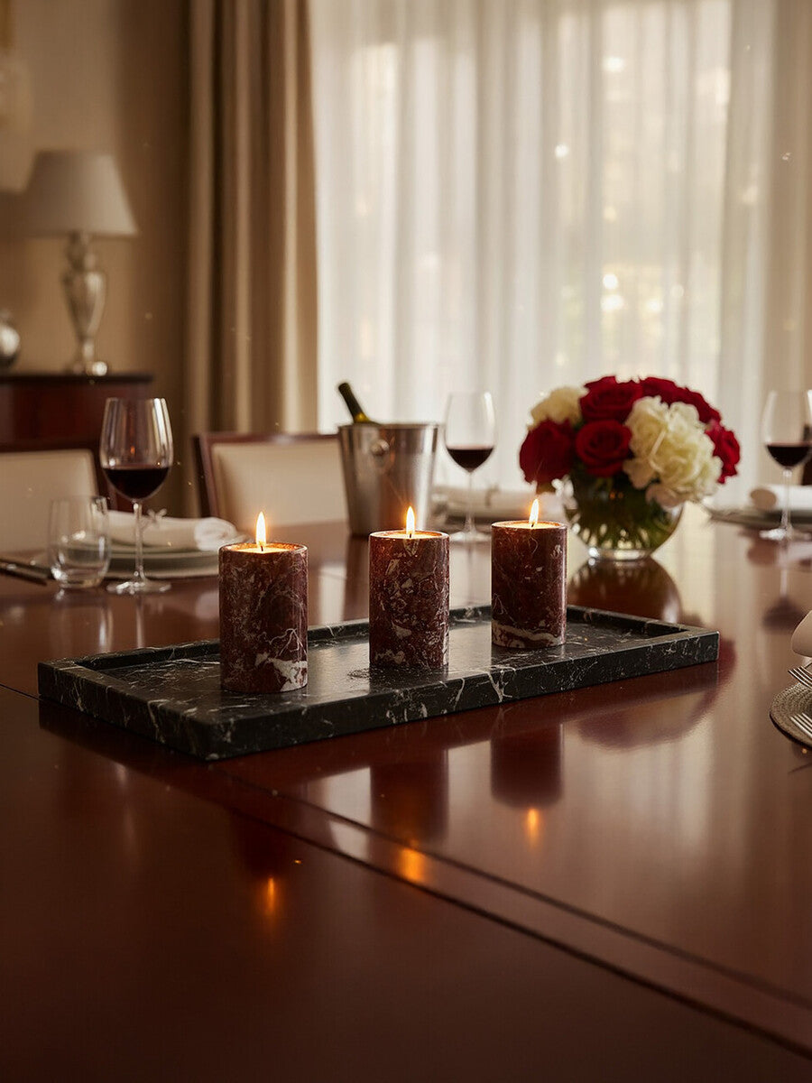 Salmo Set Of Three Red Marble Tealight Holders