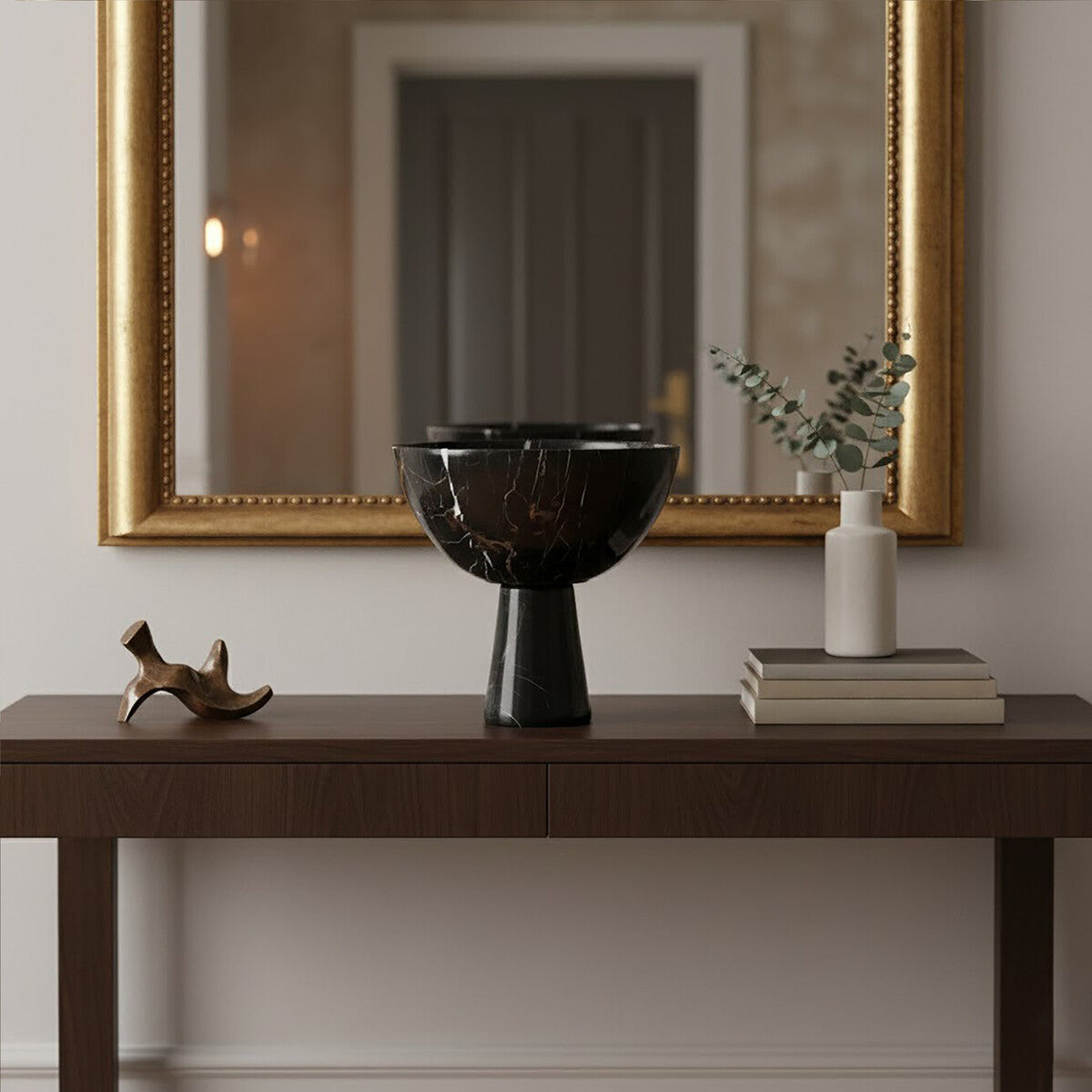 Salmo Large Black Marble Pedestal Bowl