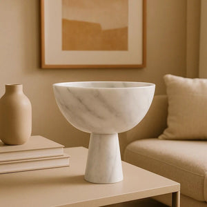 Large White Marble Pedestal Bowl | Salmo