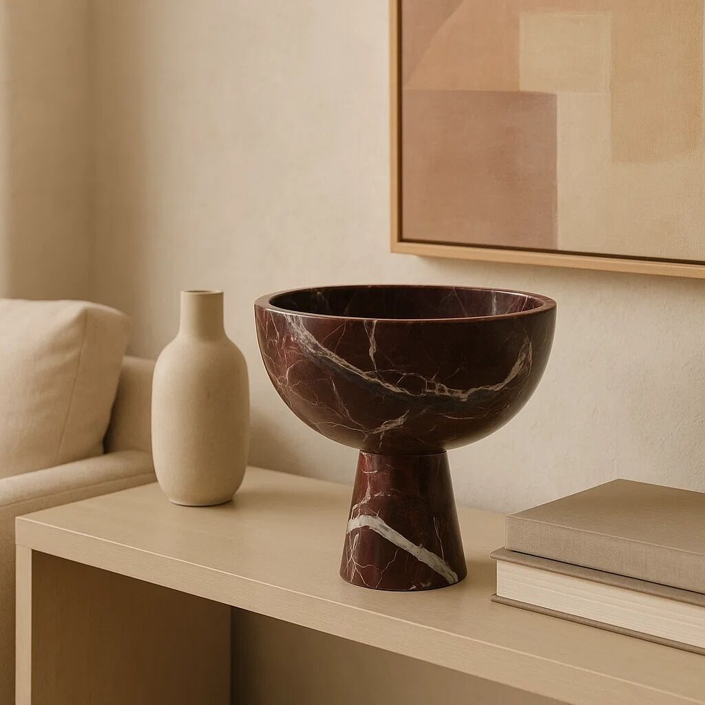 Salmo Large Red Marble Pedestal Bowl