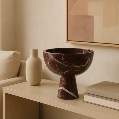 Salmo Large Red Marble Pedestal Bowl
