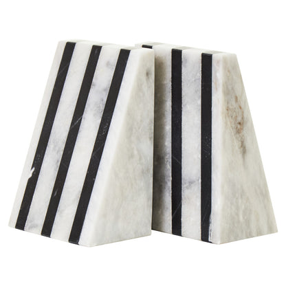 Soma Set of Two Striped White Marble Bookends