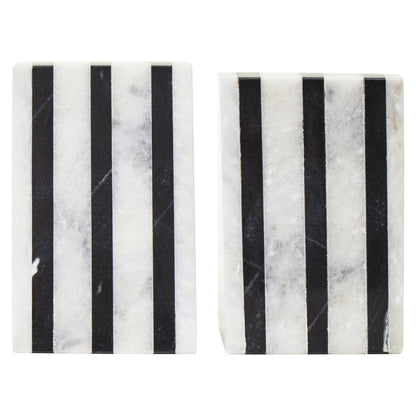 Soma Set of Two Striped White Marble Bookends