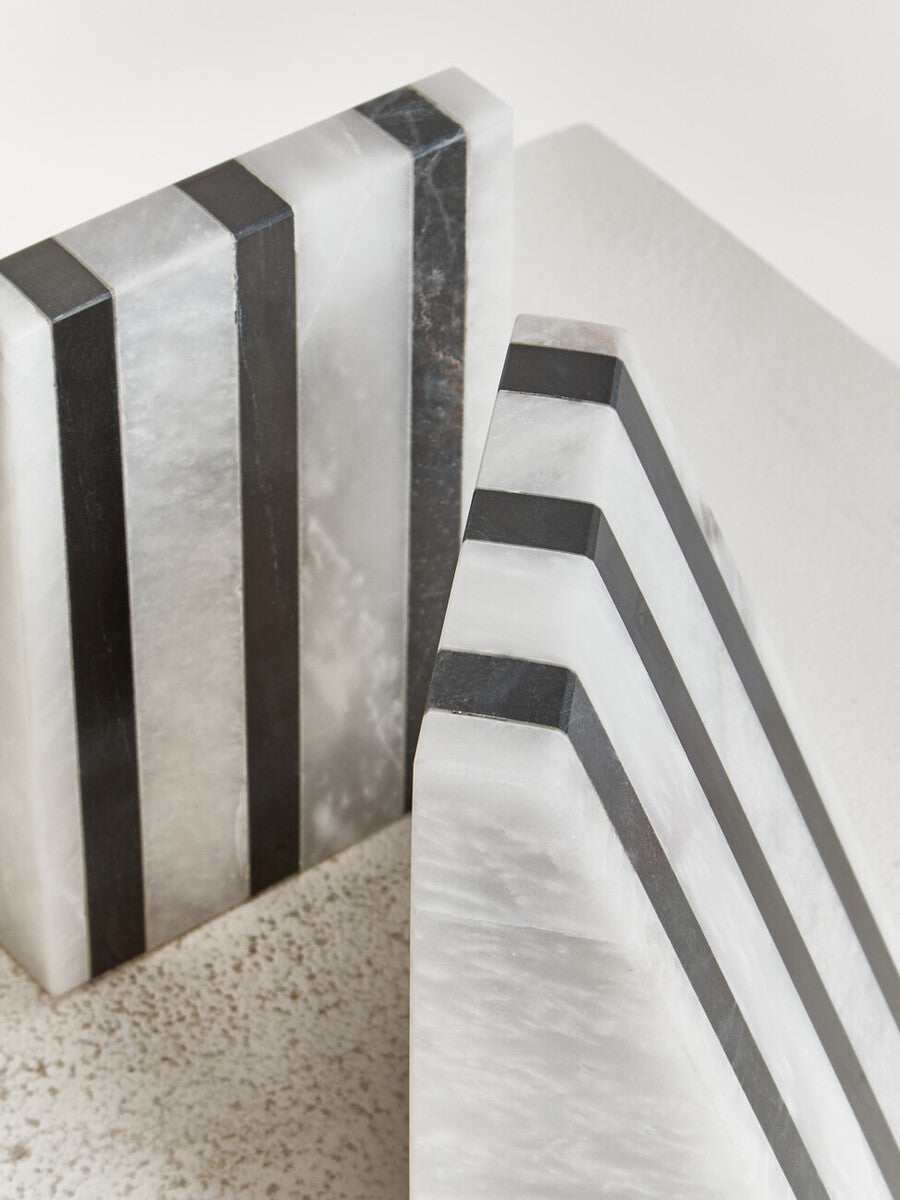 Soma Set of Two Striped White Marble Bookends