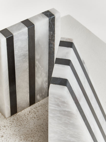 Soma Set of Two Striped White Marble Bookends