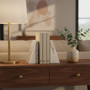 Soma Set of Two Striped White Marble Bookends
