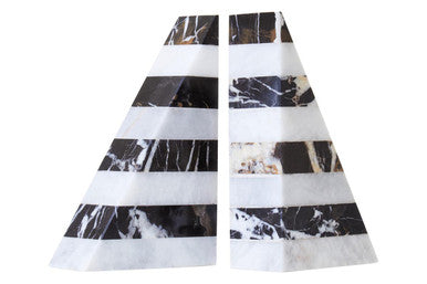 Soma Set of Two Black And White Striped Marble Bookends