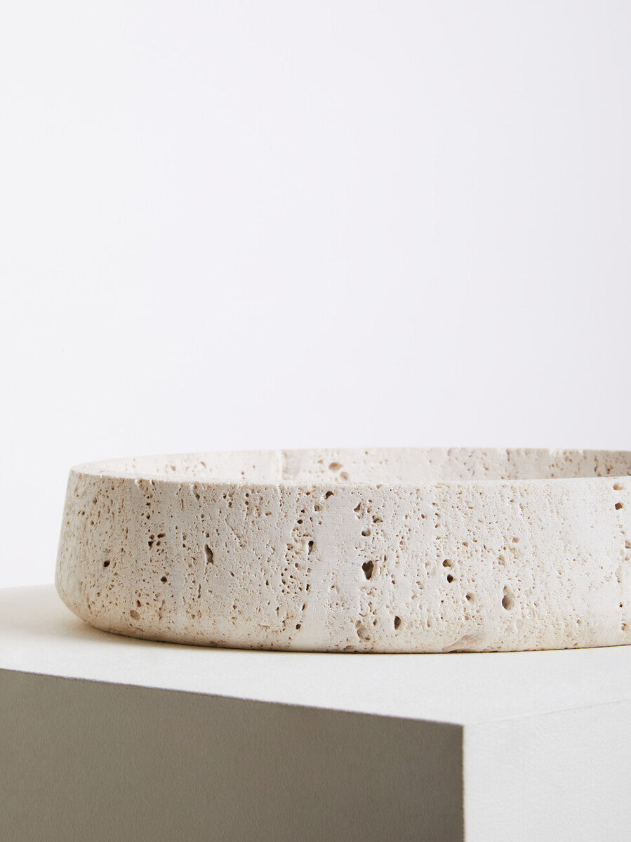 Tibor Travertine Bowl with Raised Edges