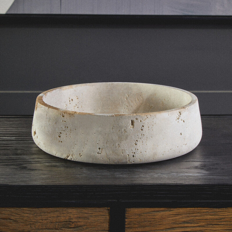 Tibor Travertine Bowl with Raised Edges