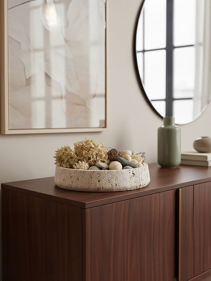 Tibor Travertine Bowl with Raised Edges
