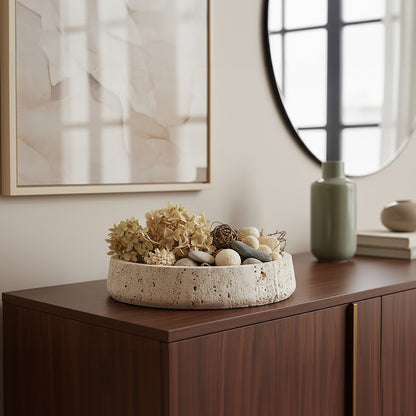 Tibor Travertine Bowl with Raised Edges