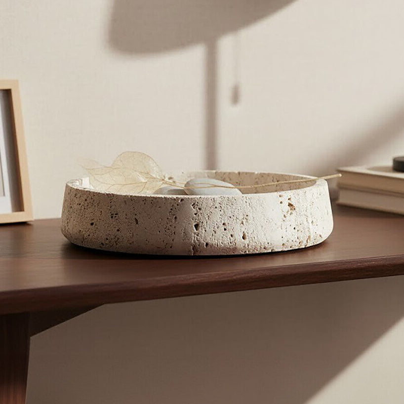 Tibor Travertine Bowl with Raised Edges