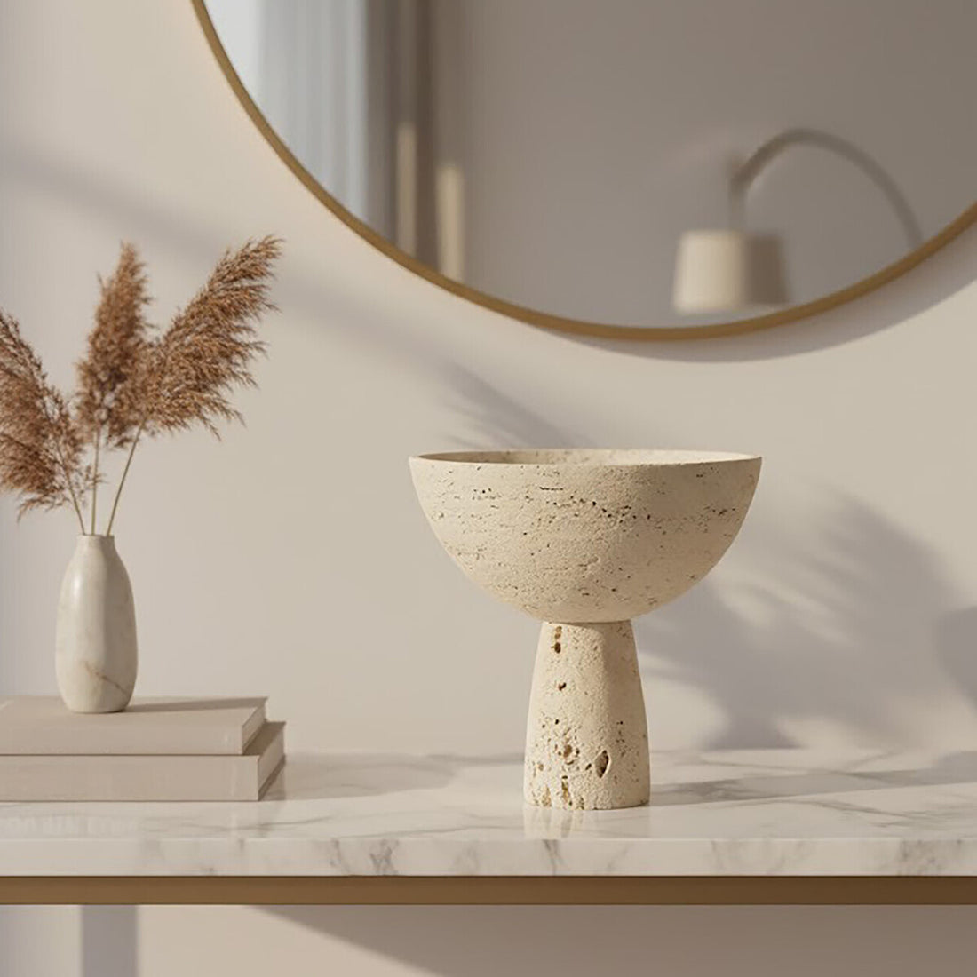 Tibor Travertine Pedestal Bowl