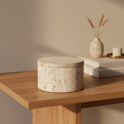 Tibor Travertine Round Trinket Box