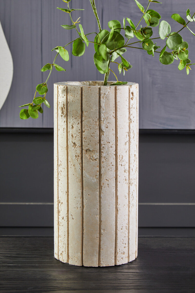 Tibor Travertine Ribbed Vase