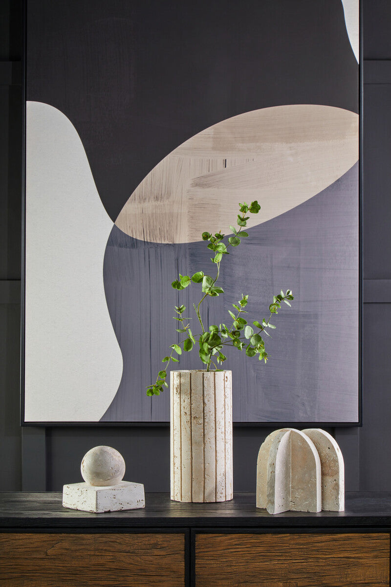 Tibor Travertine Ribbed Vase