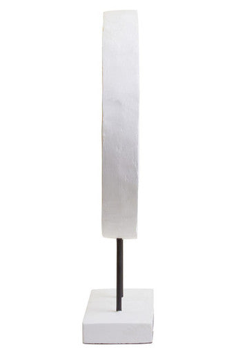 Fidel Distressed White Carved Wood Large Round Sculpture