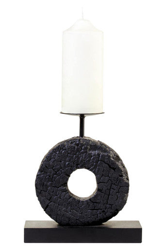 Fidel Small Charred Black Mango Wood Log Candle Holder