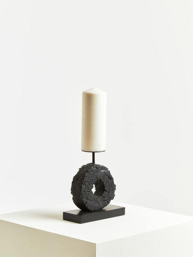 Fidel Small Charred Black Mango Wood Log Candle Holder