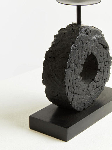 Fidel Small Charred Black Mango Wood Log Candle Holder