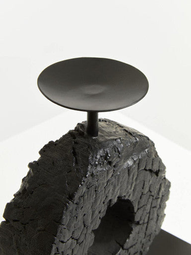 Fidel Small Charred Black Mango Wood Log Candle Holder