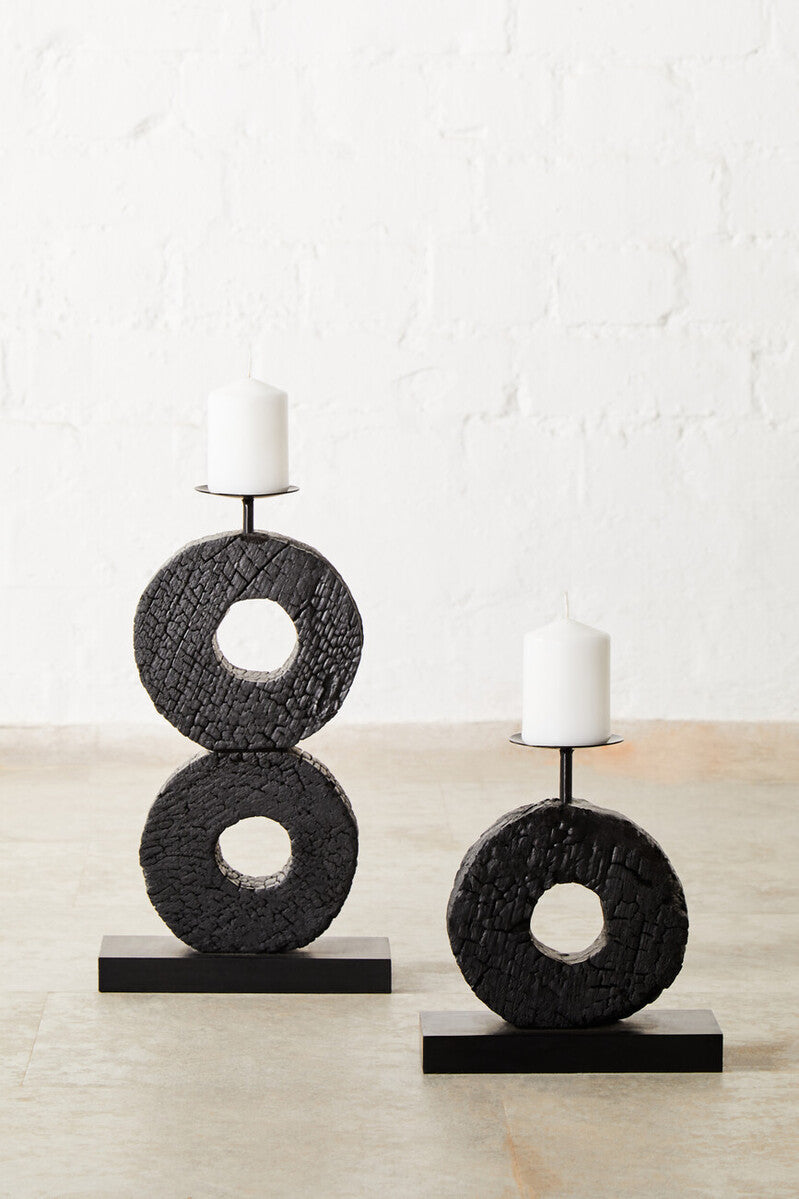 Fidel Small Charred Black Mango Wood Log Candle Holder - Image 4