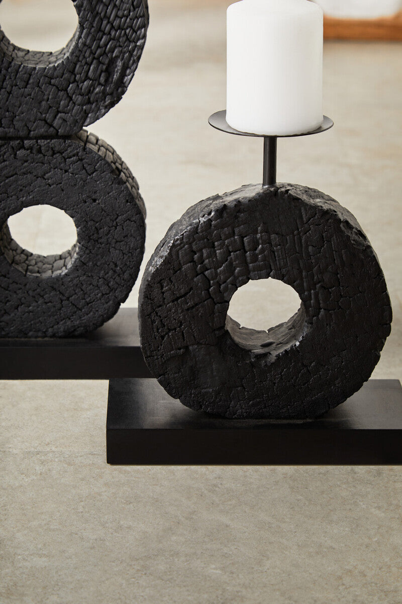 Fidel Small Charred Black Mango Wood Log Candle Holder - Image 6