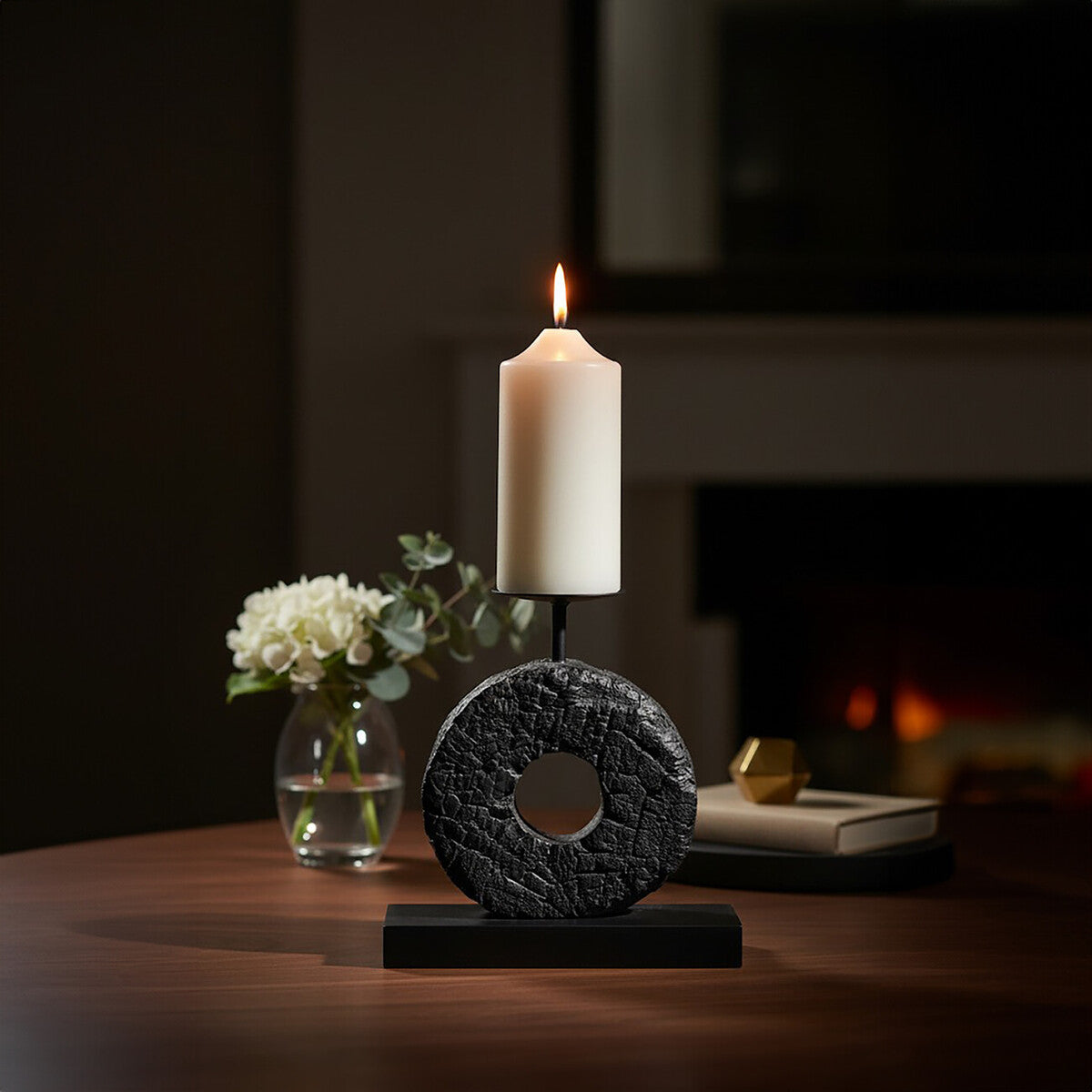Fidel Small Charred Black Mango Wood Log Candle Holder - Image 2