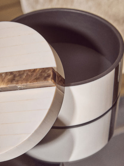 Decio Cream And Brown Small Round Box