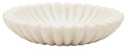 White ceramic bowl with ribbed texture on a white background