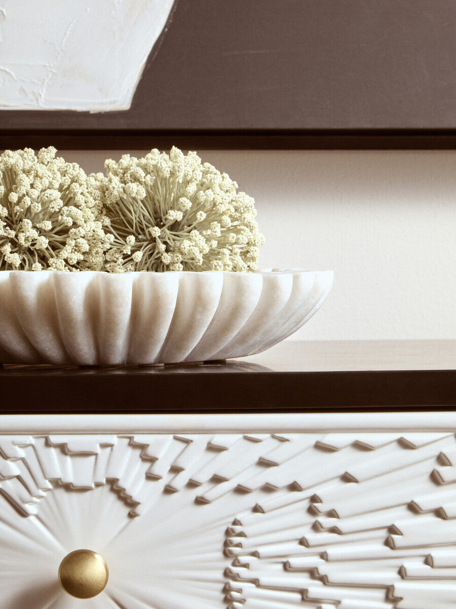 Savio Small White Fluted Marble Bowl