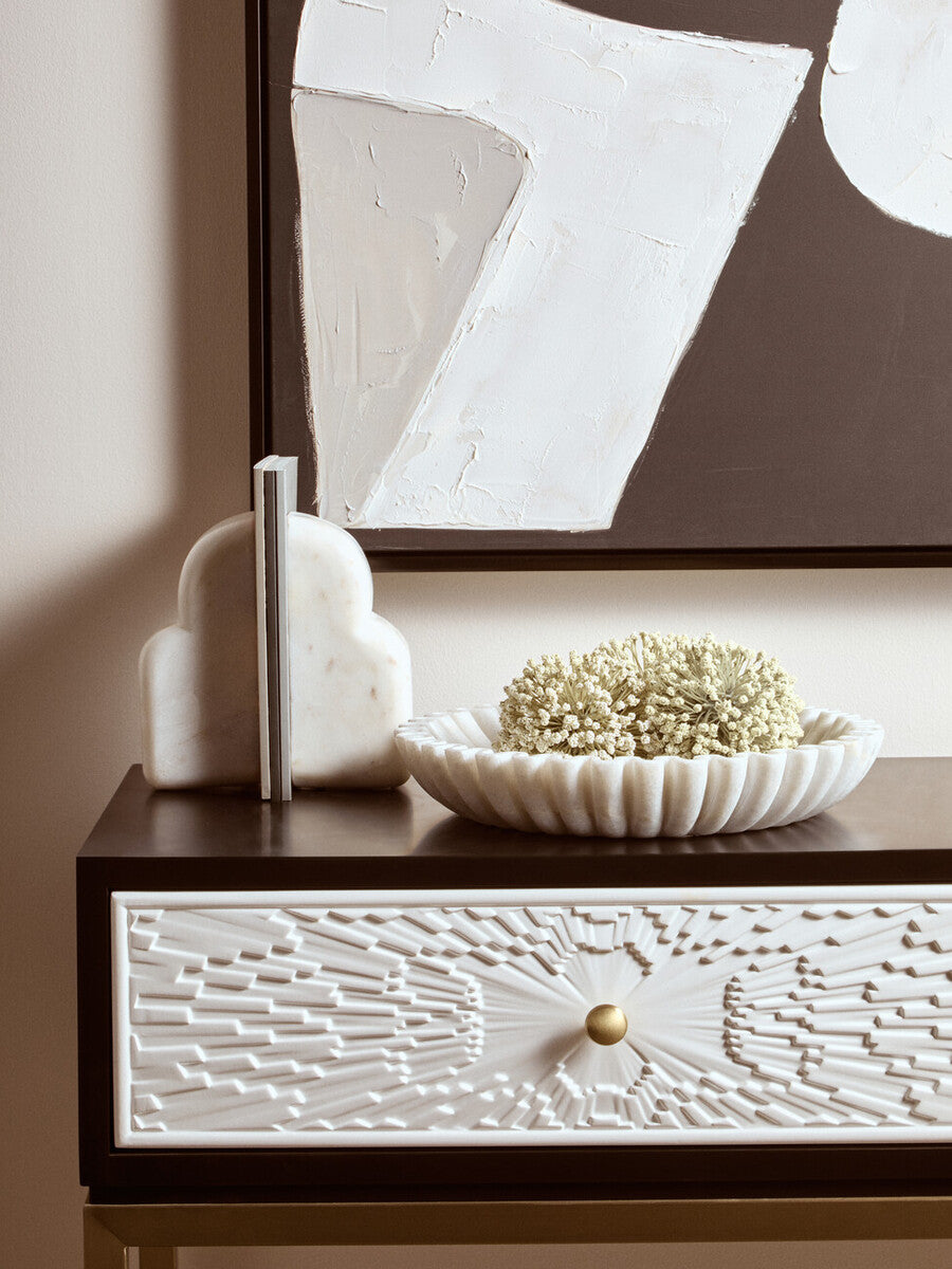 Savio Large White Fluted Marble Bowl - Image 3